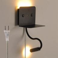 🔌 modern swing led wall sconce with usb charging port shelf for bedroom - black логотип