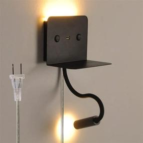 img 3 attached to 🔌 Modern Swing LED Wall Sconce with USB Charging Port Shelf for Bedroom - Black