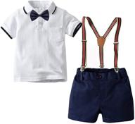 👶 little boys gentleman suit set | baby boys short sleeve shirt with suspender, short pants, and bow tie | 4pcs toddler fashion logo