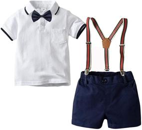 img 4 attached to 👶 Little Boys Gentleman Suit Set | Baby Boys Short Sleeve Shirt with Suspender, Short Pants, and Bow Tie | 4Pcs Toddler Fashion