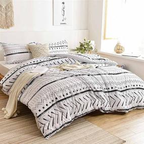 img 3 attached to Nanko Queen Comforter Set: Boho Chic Black and White Geometry Striped Print, 🛏️ Reversible and Soft, 3pc Bedding Set 88x90 inch – Perfect for Women, Men, and Teens