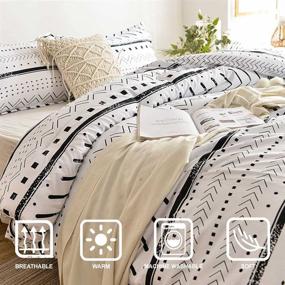 img 2 attached to Nanko Queen Comforter Set: Boho Chic Black and White Geometry Striped Print, 🛏️ Reversible and Soft, 3pc Bedding Set 88x90 inch – Perfect for Women, Men, and Teens