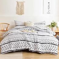 nanko queen comforter set: boho chic black and white geometry striped print, 🛏️ reversible and soft, 3pc bedding set 88x90 inch – perfect for women, men, and teens logo
