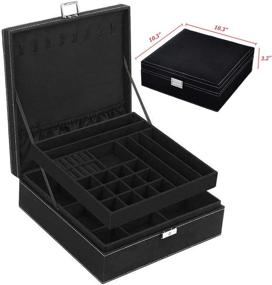 img 1 attached to 📦 QBeel Jewelry Box for Women - 2 Layer 36 Compartments Necklace Organizer with Lock - Black
