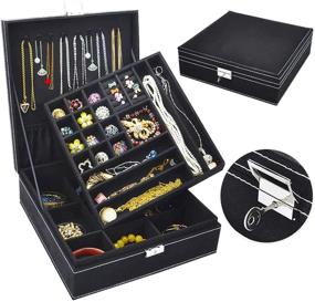 img 4 attached to 📦 QBeel Jewelry Box for Women - 2 Layer 36 Compartments Necklace Organizer with Lock - Black