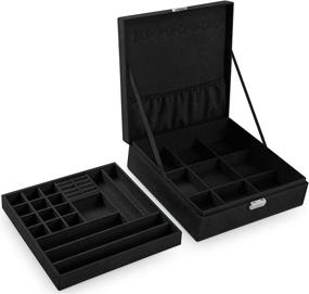 img 2 attached to 📦 QBeel Jewelry Box for Women - 2 Layer 36 Compartments Necklace Organizer with Lock - Black