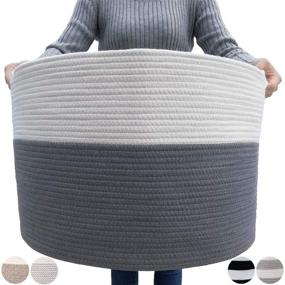 img 4 attached to 🧺 GOCAN Extra Large Cotton Rope Woven Laundry Basket 22"x 22"x 14" XXXL - Grey/Beige, Storage Basket with Handles for Living Room