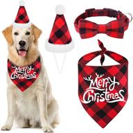 malier christmas dog bandana and hat set - classic plaid scarf, triangle 🎅 bibs, bow tie collar for small, medium, large dogs - pet costume accessories, 3 pack logo