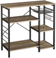 🔥 ymyny industrial kitchen baker’s rack: 3-tier organizer workstation with microwave oven stand, coffee bar, storage shelf, and 6 hooks in gray logo