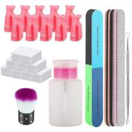 💅 all-in-one nail polish gel remover kit: yimicoo 10pcs nail clips, 160ml remover bottle, 550pcs cotton pad, triangle cuticle pusher, 4pcs 100/180 nail files, buffer blocks, and soft brush logo