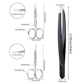 img 2 attached to 🔪 Precision Grooming Scissors Set for Men and Women - Curved Nose Hair, Eyebrow, Mustache, Eyelashes, Beard Trimmer Scissors Kit with Safety Blunt Tip Nail Scissors, including Eyebrow Tweezers