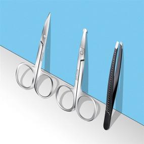 img 3 attached to 🔪 Precision Grooming Scissors Set for Men and Women - Curved Nose Hair, Eyebrow, Mustache, Eyelashes, Beard Trimmer Scissors Kit with Safety Blunt Tip Nail Scissors, including Eyebrow Tweezers