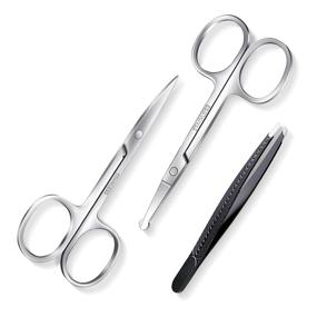 img 4 attached to 🔪 Precision Grooming Scissors Set for Men and Women - Curved Nose Hair, Eyebrow, Mustache, Eyelashes, Beard Trimmer Scissors Kit with Safety Blunt Tip Nail Scissors, including Eyebrow Tweezers