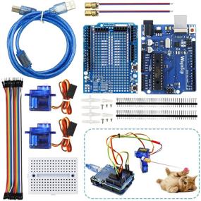 img 4 attached to 🛠️ Набор для начинающих Arduino WayinTop - Включает в себя руководство, плату R3, 1,5 м USB-кабель, плату расширения R3, мини-паяльную доску, сервопривод SG90, шплинтовые разъемы, провода-джамперы.