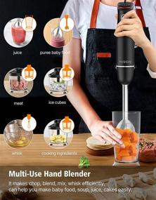 img 3 attached to 🔪 YUSIDO 800 Watt Immersion Hand Blender with Titanium Steel Blades - 4-In-1 Food Processor Combo for Smoothies, Whisking, Chopping, Soups, Juicing, Ice Crushing (Red)