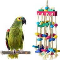 katumo bird chewing toy with bird perch wood stand, parrot cage bite toys colorful wooden blocks bird parrot toys for small and medium parrots and birds logo