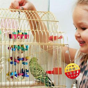 img 2 attached to KATUMO Bird Chewing Toy with Bird Perch Wood Stand, Parrot Cage Bite Toys Colorful Wooden Blocks Bird Parrot Toys for Small and Medium Parrots and Birds