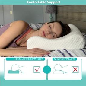 img 2 attached to 🌙 HOKIZU Queen Ergonomic Contour Memory Foam Pillow - 26/15 inches, Neck and Shoulder Pain Relief, Sleep Bed Pillow for Side, Back, Stomach Sleepers - Washable Pillowcase (White)