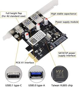 img 3 attached to 💻 SinLoon Расширитель PCI-E до USB 3.0 и Type-C 3.1 с разъемом питания SATA (15-пиновый) - Самопитающаяся технология, дополнительное питание не требуется.