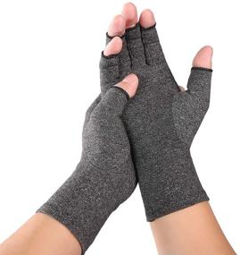 img 2 attached to 🧤 Gray Compression Fingerless Gloves for Men Women, Carpal Tunnel Hand Support, 2 Pairs (Small)