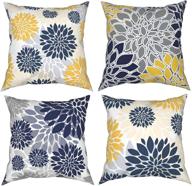 🌼 set of 4 navy blue gold oversized flower geometry throw pillow covers 18x18 - modern yellow and gray floral decorative cushion cases for couch, sofa, bedroom, car logo