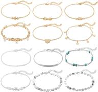 adjustable 12pcs ankle bracelets for women girls - gold and silver chain beach anklet bracelet set - stylish jewelry anklet set with two styles logo