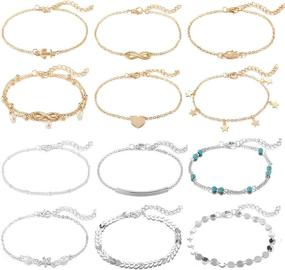 img 4 attached to Adjustable 12Pcs Ankle Bracelets for Women Girls - Gold and Silver Chain Beach Anklet Bracelet Set - Stylish Jewelry Anklet Set with Two Styles