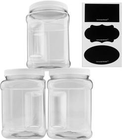 img 4 attached to 🏺 Cornucopia Brands 3-Pack Square 64 Oz 1/2 Gallon Plastic Canisters, Clear Jars with White Plastic Lids & Chalk Labels, BPA-Free Lightweight PET #1 Plastic, 8-Cup Capacity