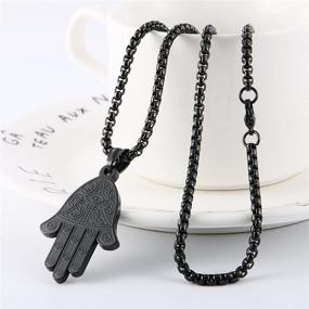 img 2 attached to HZMAN Stainless Steel Italic Eye Fatima Hamsa Hand Necklace: A Symbol of Success, Protection, and Luck