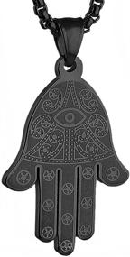 img 4 attached to HZMAN Stainless Steel Italic Eye Fatima Hamsa Hand Necklace: A Symbol of Success, Protection, and Luck