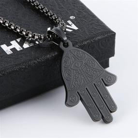 img 1 attached to HZMAN Stainless Steel Italic Eye Fatima Hamsa Hand Necklace: A Symbol of Success, Protection, and Luck