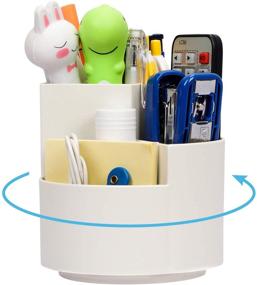 img 4 attached to 🖊️ 360 Degree Rotating Toplive Desk Pencil Pen Holder - White, 3 Compartment Stationery Organizer for Office, School, Art Supply