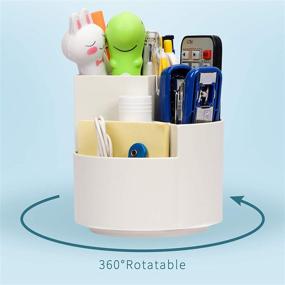 img 1 attached to 🖊️ 360 Degree Rotating Toplive Desk Pencil Pen Holder - White, 3 Compartment Stationery Organizer for Office, School, Art Supply