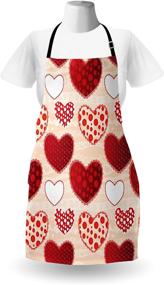 img 2 attached to Lunarable Love Apron: Valentine's Day Patchwork Warm Colors Polkadots Striped 🎁 Background - Adjustable Unisex Kitchen Bib for Cooking Gardening - Adult Size