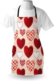 img 1 attached to Lunarable Love Apron: Valentine's Day Patchwork Warm Colors Polkadots Striped 🎁 Background - Adjustable Unisex Kitchen Bib for Cooking Gardening - Adult Size