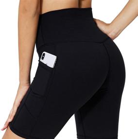 img 2 attached to 🩳 Stylish and Practical: SERHOM High Waist Black Camo Printed Women's Yoga Shorts with Pockets – Ideal for Athletic Workouts, Running, and Biking!