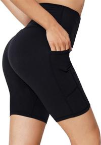 img 4 attached to 🩳 Stylish and Practical: SERHOM High Waist Black Camo Printed Women's Yoga Shorts with Pockets – Ideal for Athletic Workouts, Running, and Biking!