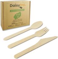 🌱 eco-friendly pack of 200 disposable wooden cutlery: biodegradable and compostable - 100 forks, 50 knives, and 50 spoons logo