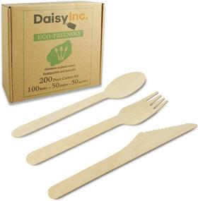 img 4 attached to 🌱 Eco-Friendly Pack of 200 Disposable Wooden Cutlery: Biodegradable and Compostable - 100 Forks, 50 Knives, and 50 Spoons