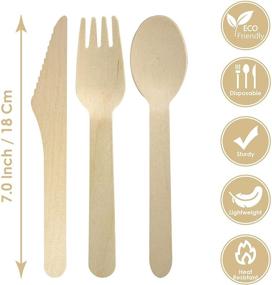 img 3 attached to 🌱 Eco-Friendly Pack of 200 Disposable Wooden Cutlery: Biodegradable and Compostable - 100 Forks, 50 Knives, and 50 Spoons