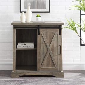 img 3 attached to Walker Edison Abbey Modern Farmhouse Sliding X Barn Door Accent Console: Stylish 32 Inch Grey Wash Furniture Piece