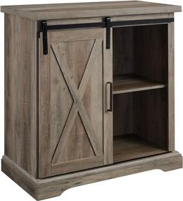 img 1 attached to Walker Edison Abbey Modern Farmhouse Sliding X Barn Door Accent Console: Stylish 32 Inch Grey Wash Furniture Piece