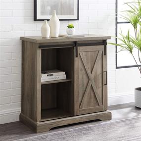 img 4 attached to Walker Edison Abbey Modern Farmhouse Sliding X Barn Door Accent Console: Stylish 32 Inch Grey Wash Furniture Piece