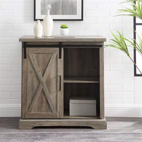 img 2 attached to Walker Edison Abbey Modern Farmhouse Sliding X Barn Door Accent Console: Stylish 32 Inch Grey Wash Furniture Piece