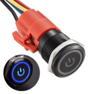 🔲 apiele 19mm latching push button switch with power symbol led - 12v dc, black shell, spdt on/off - blue/black shell logo