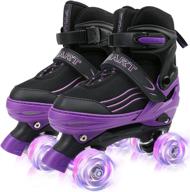 adjustable roller skates for kids, toddlers, boys, and girls - 4 sizes, all light up wheels - black purple patines para niñas - ideal for outdoor and indoor sports логотип