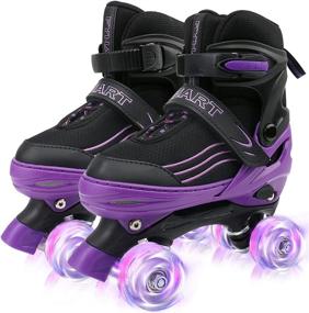 img 4 attached to Adjustable Roller Skates for Kids, Toddlers, Boys, and Girls - 4 Sizes, All Light Up Wheels - Black Purple Patines para niñas - Ideal for Outdoor and Indoor Sports