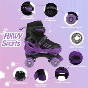 img 1 attached to Adjustable Roller Skates for Kids, Toddlers, Boys, and Girls - 4 Sizes, All Light Up Wheels - Black Purple Patines para niñas - Ideal for Outdoor and Indoor Sports