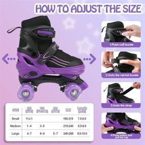 img 3 attached to Adjustable Roller Skates for Kids, Toddlers, Boys, and Girls - 4 Sizes, All Light Up Wheels - Black Purple Patines para niñas - Ideal for Outdoor and Indoor Sports