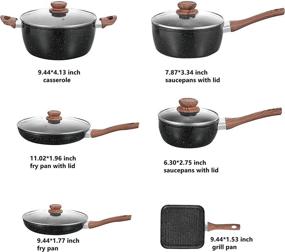 img 2 attached to 🍳 Tudaidasiy 14-Piece Nonstick Cookware Set with Granite Coating and Handmade Wooden Brown Handle - Premium Kitchen Cookware Set, Dishwasher and Stove Safe (Black)